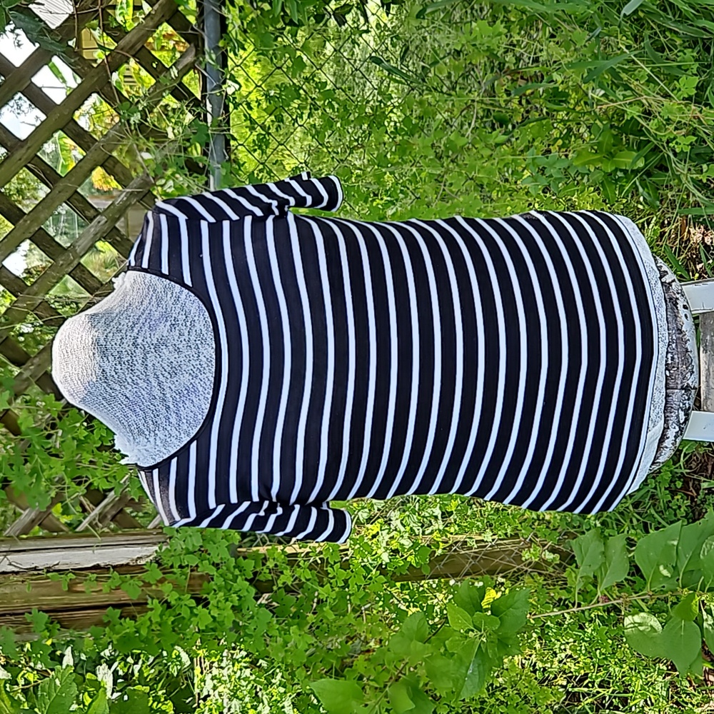 Black and White Striped Botton Detailed Short Sleeved Top Size Large